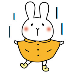 合羽を着て雨を喜ぶ白いうさぎ