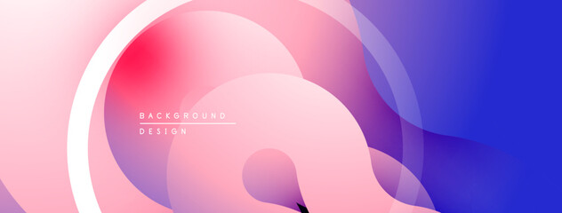 Abstract fluid shapes, pinks, blues create dynamic background. Smooth gradients, modern design elements present. Minimalist aesthetic.