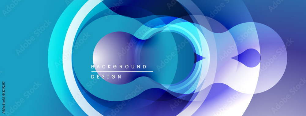 Leinwandbilder Abstract fluid shapes, vibrant blue hues, modern design. Overlapping circles create dynamic visual effect. Smooth gradients, elegant composition.