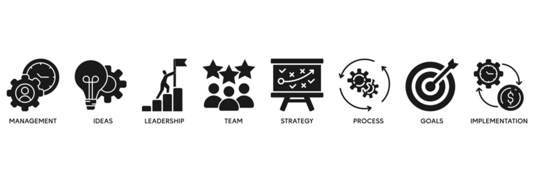 Business icon set vector illustration concept relate to management, ideas, leadership, team, strategy, process, goals, and implementation