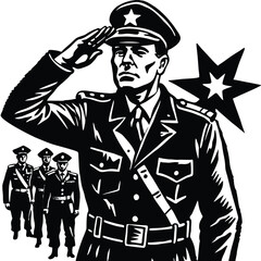 Soldier Saluting in Military Formation Detailed Vector Illustration