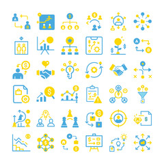 Project Management and Workflow Flat Icons in Blue and Yellow