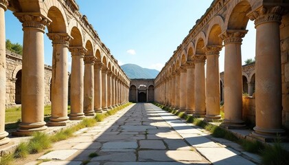 Obraz premium Ancient Roman ruins, weathered stone columns & arches, historical, stone, italy