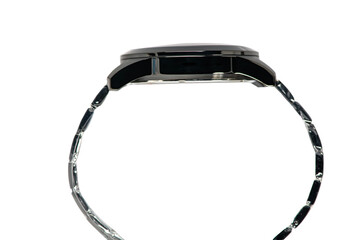 Wristwatch with black strap isolated on white background