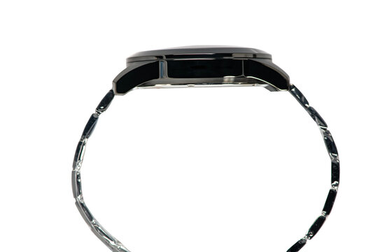 Wristwatch with black strap isolated on white background