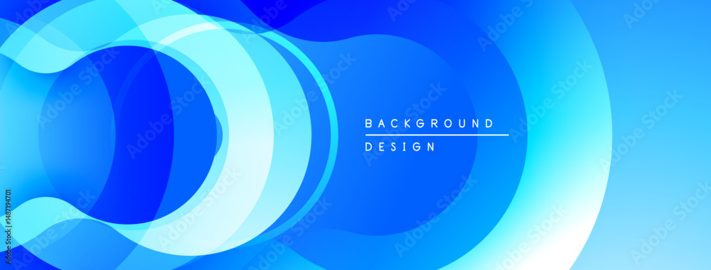 Fototapete Abstract blue design. Overlapping circles create flowing, dynamic visual effect. Gradient shades enhance depth, modern aesthetic.