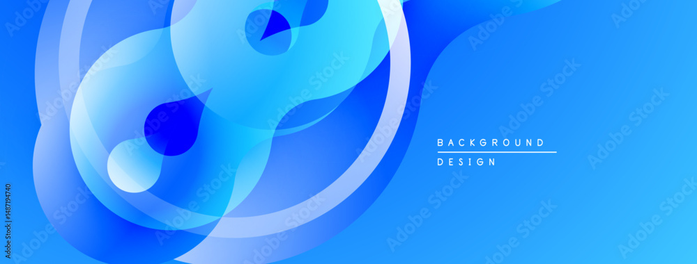 Leinwandbilder Abstract blue background. Overlapping circles create dynamic visual effect. Gradient shades offer depth, modern aesthetic.