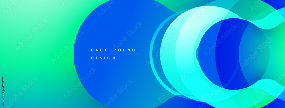 Poster abstract flowing shapes, vibrant blues, greens create dynamic background. modern design, smooth grad