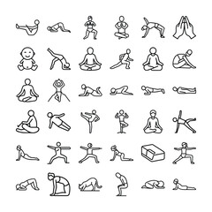 Yoga and Meditation Icons – Fitness and Wellness Line Set