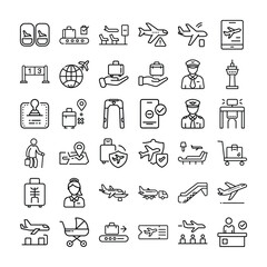 Travel and Airport Line Icons  Tourism and Flight Symbol Set