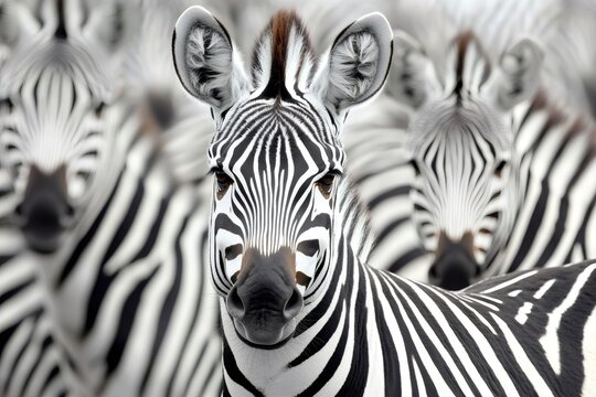 Zebra staring intensely from a group of zebras