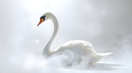 Extreme Macro Close-Up of White Swan with Curved Neck on White — Precision Detail and Architectural Elegance, Generative AI