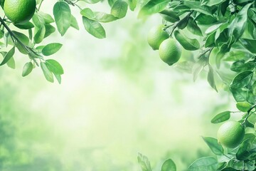 Obraz premium Bourgeois, limes on a tree in a garden with a green leaves background, copy space concept for healthy food and natural organic products .generative ai
