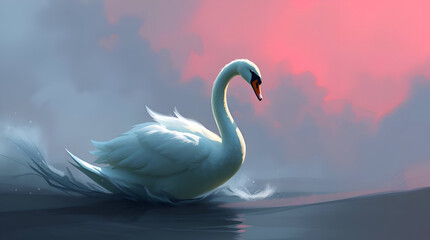 Extreme Macro Close-Up of White Swan with Curved Neck on White — Precision Detail and Architectural Elegance, Generative AI