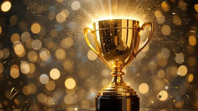 Golden trophy award celebration achievement success champion competition video background