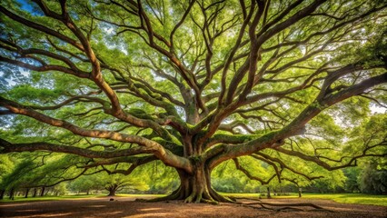 Fototapeta premium Large tree with sprawling branches, forest, outdoor, forest, outdoor
