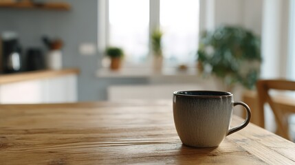 Fototapeta premium Cozy mug on rustic wooden kitchen table.