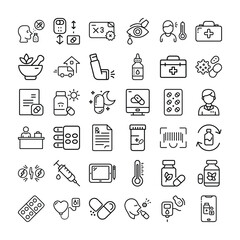 Medical and Pharmacy Icons Line Style Healthcare Set