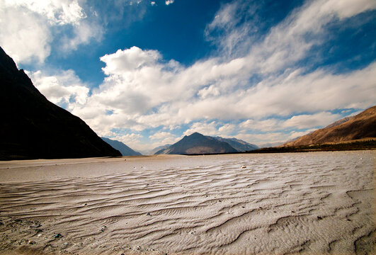 Sand dunes in Nubra valley in Himalayas. Hunder, Nubra valley, Ladakh