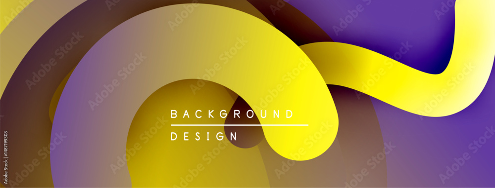 Poster Abstract flowing shapes, vibrant yellow, purple gradients. Modern design element, smooth curves create dynamic visual impact.
