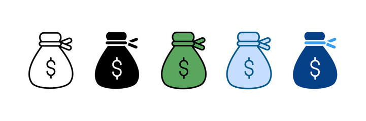 Money Bag Icon Set Multiple Style Collection