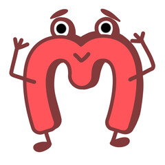 Fun Alphabet, Cartoon character letter M with cute expression. Cute cartoon alphabet character illustration for early childhood education.