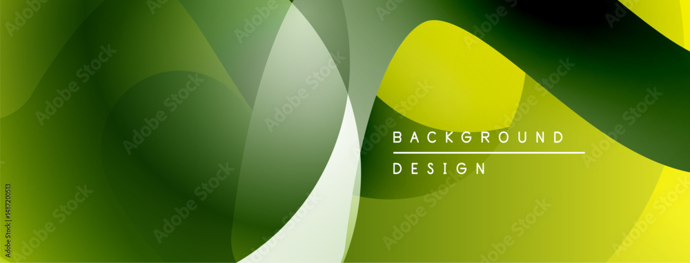Poster abstract fluid shapes, green yellow gradients. modern design, smooth curves, dynamic composition. mi