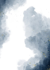 Abstract blue watercolor art background Watercolour brush strokes.Pastel blue watercolor paint brush glitter gold for wedding elements. artistic design templates for invitations , posters, cards.