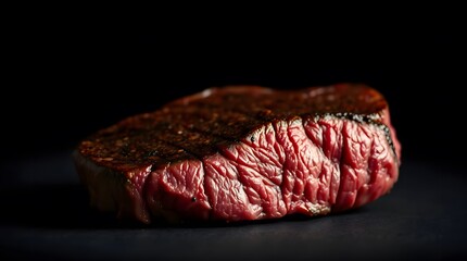 Close-Up Raw Beef Steak with Marbling Texture on Dark Background – Fresh Uncooked Ribeye Cut for Culinary and Butchery Stock Photography