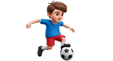 2D Cartoon Child Dribbling Soccer Ball – Transparent Background