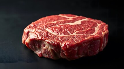 Close-Up Raw Beef Steak with Marbling Texture on Dark Background – Fresh Uncooked Ribeye Cut for Culinary and Butchery Stock Photography