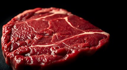 Close-Up Raw Beef Steak with Marbling Texture on Dark Background – Fresh Uncooked Ribeye Cut for Culinary and Butchery Stock Photography