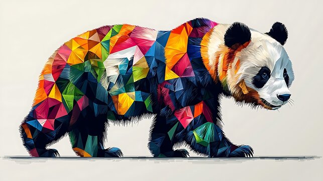 Colorful geometric panda artwork high resolution photo