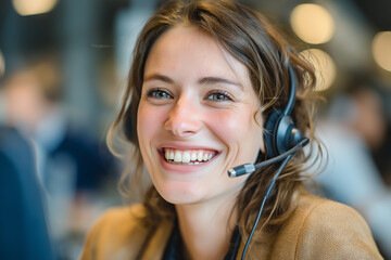 Smiling Remote Worker in Online Meeting Happy Customer Service Agent