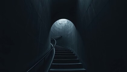 Dark modern stairs to light, ascending spiral staircase architecture