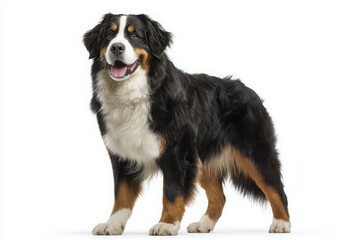 Bernese Mountain Dog Portrait: Full Body Shot on White Background