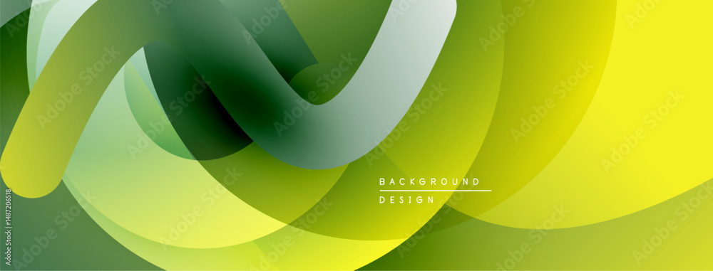 Poster Abstract fluid shapes, green yellow gradient. Modern design, smooth curves, layered effect. Minimalist background texture.