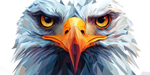 Geometric eagle portrait with intense gaze.