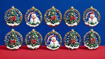 Christmas-themed dashboard with evenly spaced icons of trees, candy canes, and snowmen in a grid layout