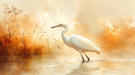 Naklejka premium Peaceful egret in golden light