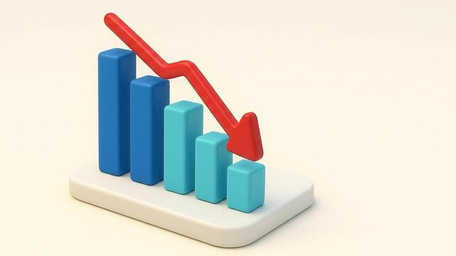 Declining Bar Chart with Red Downward Arrow - Financial Crisis or Business Loss Concept