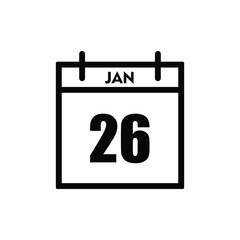 calender icon, 26 january icon with white background