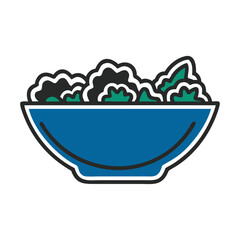 Colorful salad bowl filled with fresh greens in a blue design  