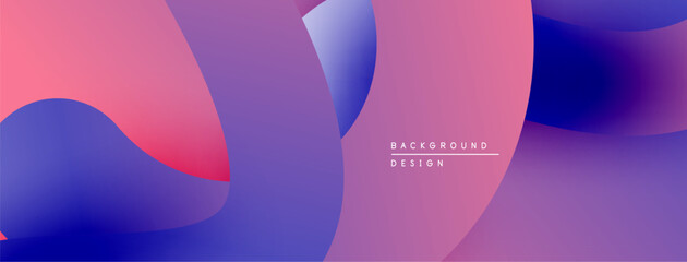 Abstract fluid shapes blend, creating vibrant pinks, blues, purples. Modern design suggests movement, energy, smooth transitions.