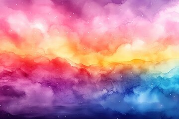 Fototapeta premium Colorful, abstract celestial landscape, painted in soft hues.
