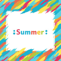 Colorful brush strokes border a white square frame with the word summer in the center of the frame
