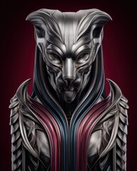 Naklejka premium Intricate Metallic Sculpture of a Panther with Flowing Lines and Dynamic Strands on a Dark Background