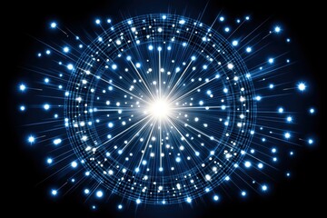 Bright Energy Burst with Radiant Light Particles in a Dark Cosmic Background, Ideal for Science and Technology Themes in Visual Projects