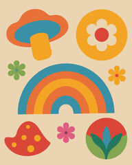 Groovy 70s Hippie Coloring Pages | Psychedelic Line Art with Flowers, Mushrooms & Rainbows