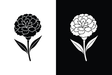 Carnation Flower Vector. Silhouette Illustration on Black and White Background